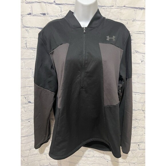 Under Armour 1/4 Zip Sweater Ladies Large Black Grey Pullover - Picture 1 of 6